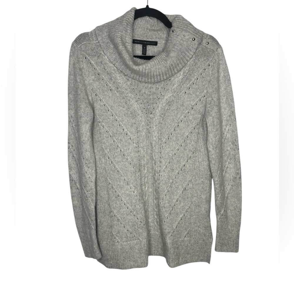 WHBM Wool Blend Medium Silver Mock Neck Sweater Stud & Snaps